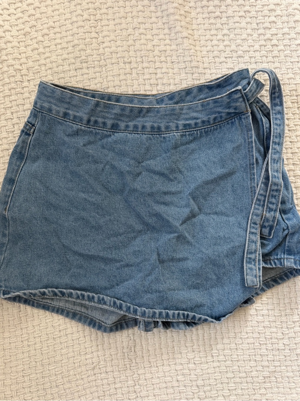 SHEIN Blue Denim Wrap Skort with Side Tie